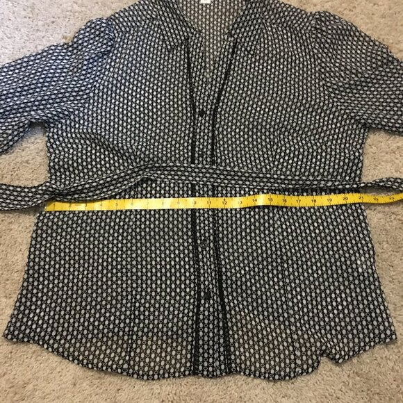 Semi Sheer Belted Modern Button Down Dress Shirt - Picture 13 of 16